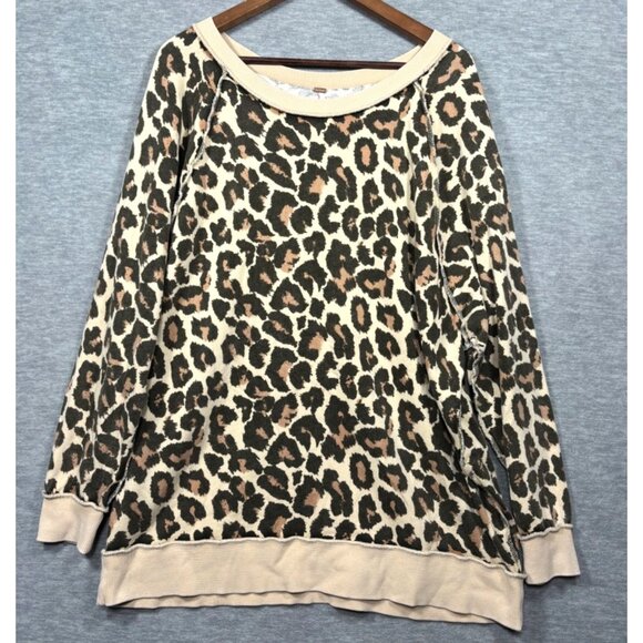 Free People Womens Sweatshirt XS Go On Get Leopard Print Oversized - Picture 1 of 5